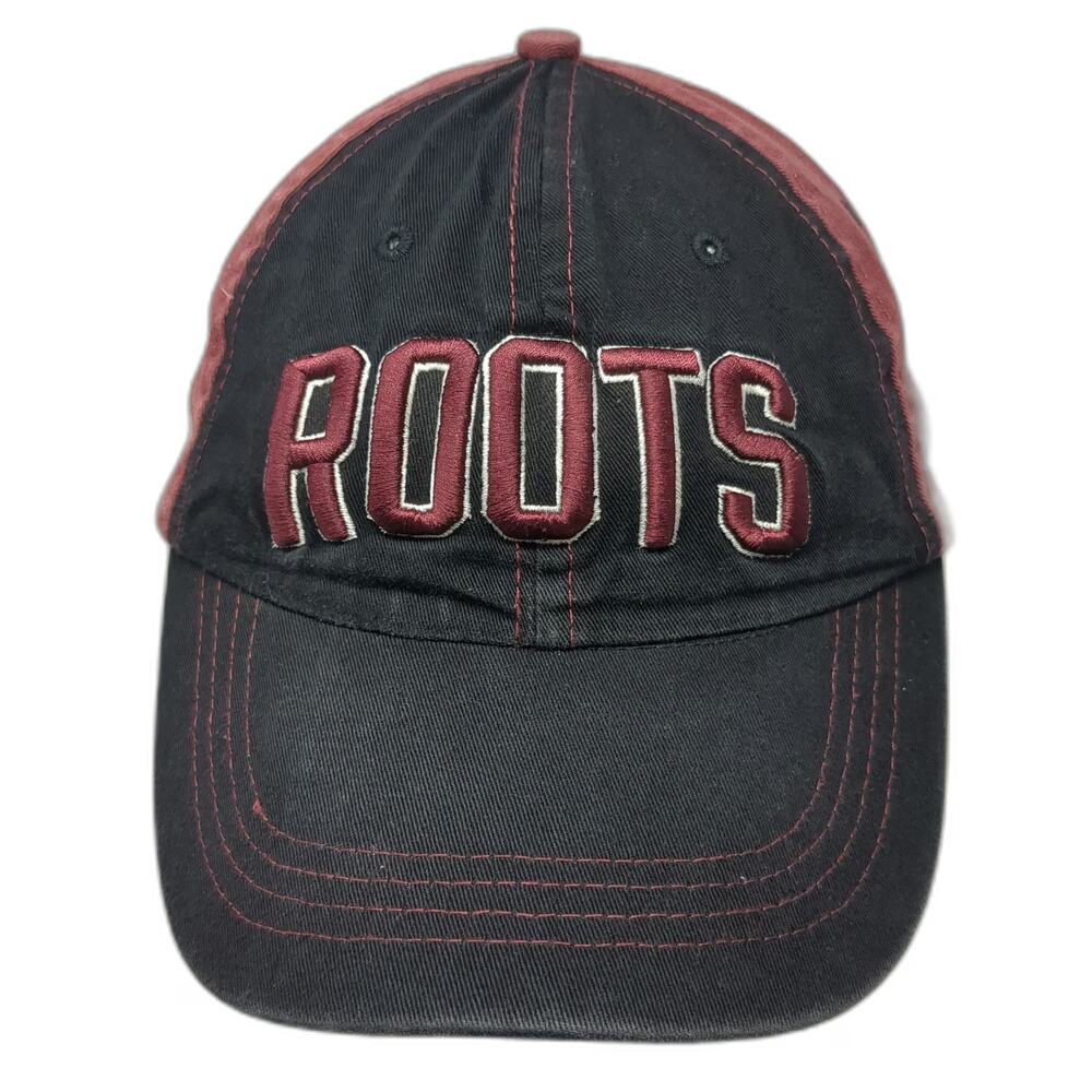 Roots 73 Baseball Cap Black Red One Size Cotton Embroidered Logo Strapback Hat